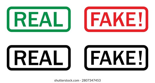 Fake and Real Icon Set – Outline, Solid Glyph and Line Vector Authenticity Verification Symbols Isolated on Transparent Background