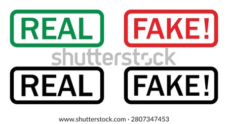 Fake and Real Icon Set – Outline, Solid Glyph and Line Vector Authenticity Verification Symbols Isolated on Transparent Background