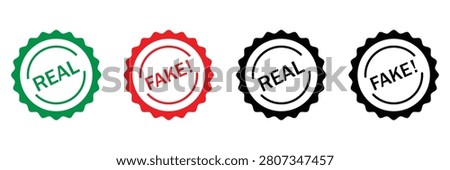 Fake and Real Icon Set – Outline, Solid Glyph and Line Vector Authenticity Verification Symbols Isolated on Transparent Background