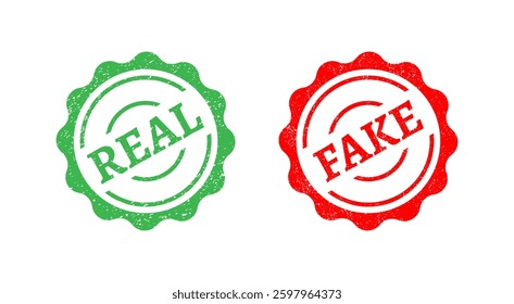 Fake and Real rubber stamp. Real and fake stamps in grunge style. Fake and Real grunge rubber stamp