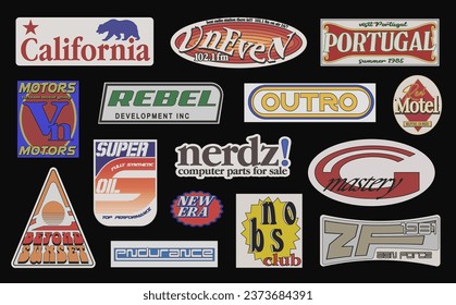 Fake retro decal and signs collection vector. fake brand