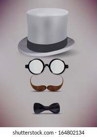 Fake Retro Gentleman, Glasses, Moustache Vector Illustration