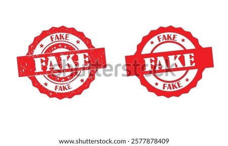 fake Rubber Stamp, Seal. Fake round stamp icon grunge distressed style. Red rubber stamp with text fake, watermark,