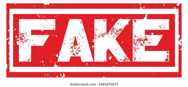 Sello de goma falso o Vector de pegatina sobre fondo blanco. Sello de goma Grunge con la palabra Fake en rojo. Diseño plano. Ilustración vectorial