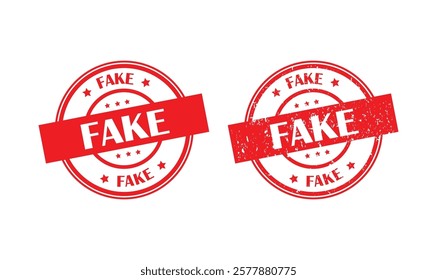 "fake" rubber stamp. "fake" Warning stamp seal in circle shape. fake rubber seal stamp, red rounded.