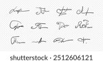 Fake signatures. Fake autograph. Personal signature calligraphy. Contrived signature. Various autographs for documents. Ink autograph	
