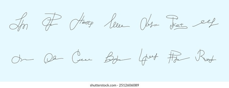 Fake signatures. Fake autograph. Personal signature calligraphy. Contrived signature. Various autographs for documents. Ink autograph	
