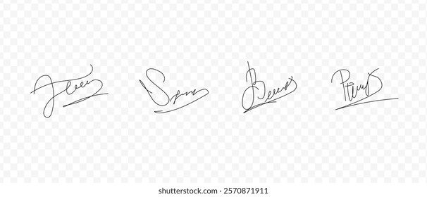 Fake signatures. Fake autograph. Personal signature calligraphy. Contrived signature.	
