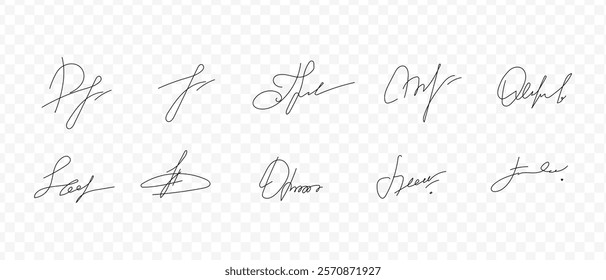 Fake signatures. Fake autograph. Personal signature calligraphy. Contrived signature. Various autographs. Ink autograph