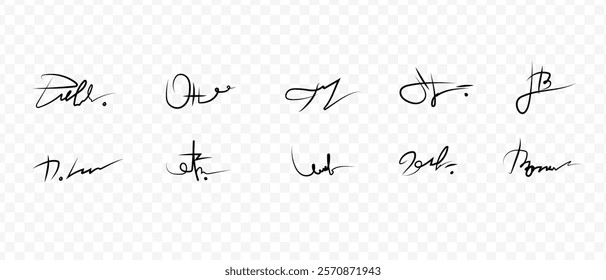 Fake signatures. Fake autograph. Personal signature calligraphy. Contrived signature. To sign a document	
