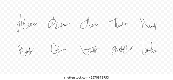 Fake signatures. Fake autograph. Personal signature calligraphy. Contrived signature.