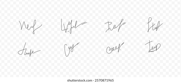 Fake signatures. Fake autograph. Personal signature calligraphy. Contrived signature. Drawing signature	
