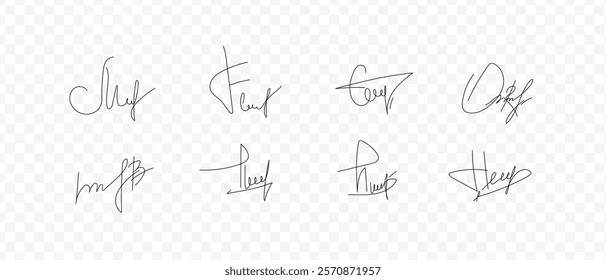 Fake signatures. Fake autograph. Signature calligraphy. Contrived signature. Drawing signature	