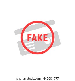 Fake Simple Plastic Card. Concept Of Id Secure, E-commerce, Not Valid Clone, Authentication, Lie, Error, Sham, Caution, Fail, Hacker. Flat Style Logo Design Vector Illustration On White Background