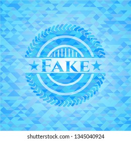 Fake sky blue emblem with mosaic background