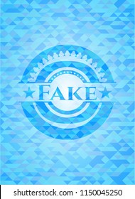 Fake sky blue emblem with triangle mosaic background