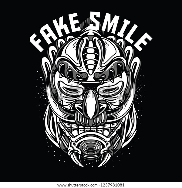 Fake Smile Black White Illustration Stock Vector Royalty Free
