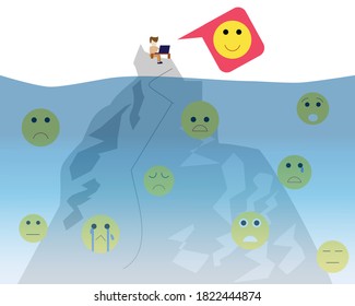 fake smile with hidden sad emotion vector