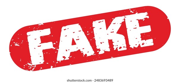 Fake stamp design on white background. Grunge rubber stamp with word Fake in red. Flat design. Vector illustration 