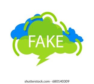 Fake sticker. Cloud chat speech bubble with lettering fake isolated on white background. Social media sticker vector illustration
