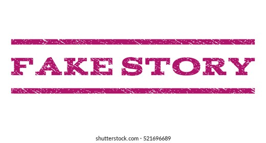 Fake Story watermark stamp. Text caption between horizontal parallel lines with grunge design style. Rubber seal stamp with dust texture. Vector purple color ink imprint on a white background.
