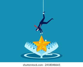 Fake success. Businessman trying to pick up stars in a bear trap Vector 