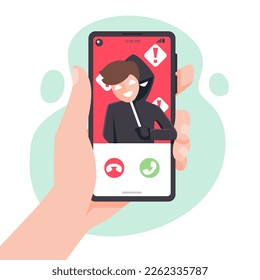 Un ladrón falso llama al smartphone. fraude estafa y robo de datos privados en dispositivos. ilustración vectorial diseño plano para el concepto de conciencia de ciberseguridad.