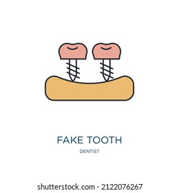 fake tooth icon from dentist collection. Thin outline fake tooth, smile, dental detailed offset lineal color icon isolated on white background. Line vector fake tooth sign, symbol for web and mobile