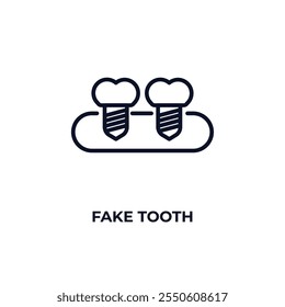 fake tooth outline icon. Linear vector from dentist concept. Thin line fake tooth icon isolated on white background