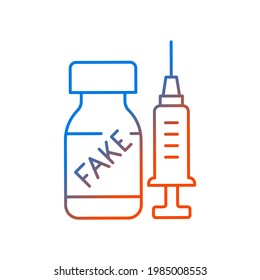 Fake vaccine gradient linear vector icon. False covid drug. Fraudulent medication. Disease treatment problem. Thin line color symbols. Modern style pictogram. Vector isolated outline drawing