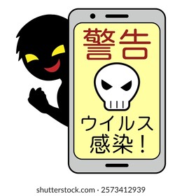 Fake warning image showing "Warning, virus infection" in Japanese