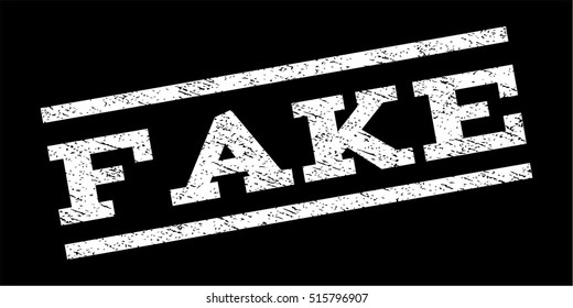 Fake watermark stamp. Text caption between parallel lines with grunge design style. Rubber seal stamp with dust texture. Vector white color ink imprint on a black background.