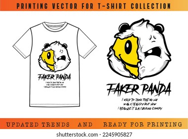 FAKER PANDA printing, T-shirt Vector Printing Design, Vector Illustration for Tee mockup, ready vector for Tee printing, updated printing for Tee, new print vector for T-shirt
