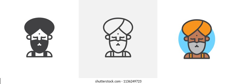 Fakir circus actor icon. Line, solid and filled outline colorful version, outline and filled vector sign. Hindu symbol, logo illustration. Different style icons set. Pixel perfect vector graphics