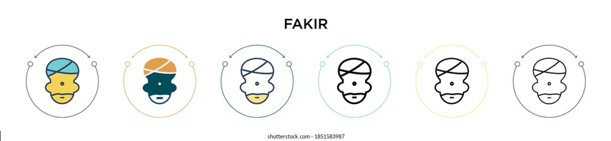 Fakir icon in filled, thin line, outline and stroke style. Vector illustration of two colored and black fakir vector icons designs can be used for mobile, ui, web