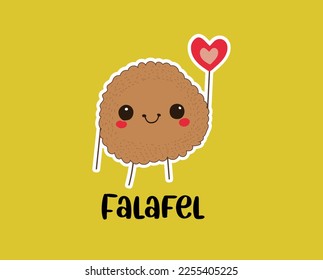 Falafel ball with heart on yellow background, vector , illustrator