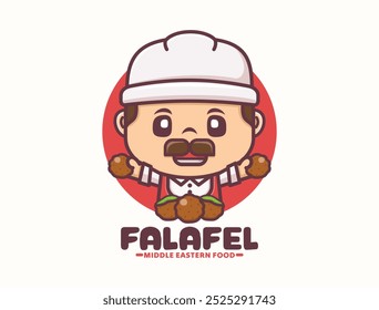 Falafel cartoon mascot, middle eastern food template logo design, vector illustration in outline style.