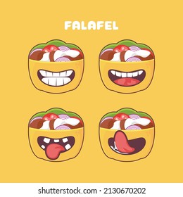 Falafel cartoon. middle east sandwich vector illustration. with different mouth expressions. cute cartoon