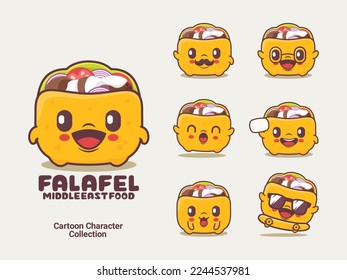 falafel cartoon. middle eastern food vector illustration with different expressions