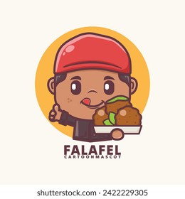 falafel chef cartoon, food mascot design in outline style