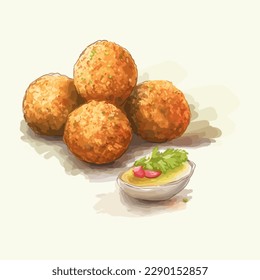 Falafel dried ball hand drawn illustration, middle eastern food menu