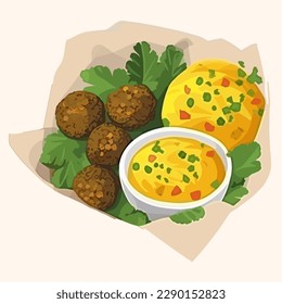 Falafel food hand drawn illustration, arabian cuisine