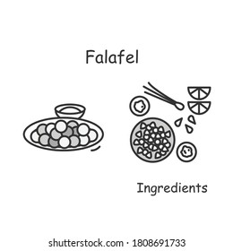 Falafel icon. Israel and mid east fried snack serving and ingredient linear pictogram. Concept of traditional streetfood and snack, vegan and vegetarian recipes. Editable stroke vector illustration