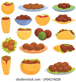 Falafel icons set. Cartoon set of falafel vector icons for web design