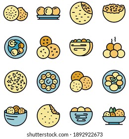 Fijación de iconos de Falafel. Conjunto de esquemas de iconos de vectores falafel color de línea delgada plano sobre blanco