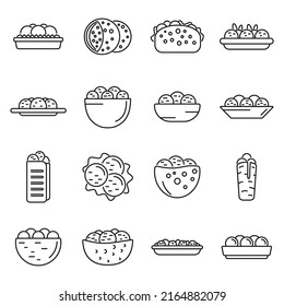 Falafel icons set outline vector. Pita food. Arab ball