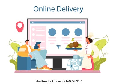 Falafel online service or platform. Traditional dish of Jewish cuisine. Vegetarian food made from ground bean. Online delivery. Flat vector illustration