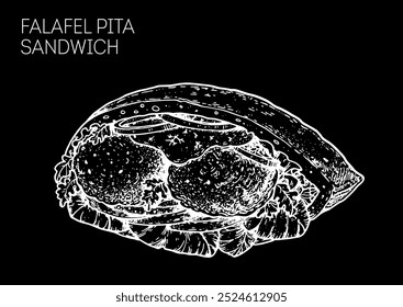 Falafel em pita pão esboço. Ilustração de vetor desenhada à mão.