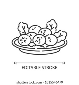 Falafel pixel perfect linear icon. Deep fried ball dish. Traditional eastern meal. Thin line customizable illustration. Contour symbol. Vector isolated outline drawing. Editable stroke