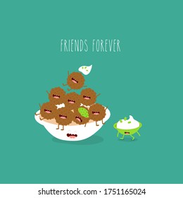 falafel sauce friends forever. Vector illustration. Cute, funny image. Use for card, poster, banner, web design and print on t-shirt. Easy to edit.